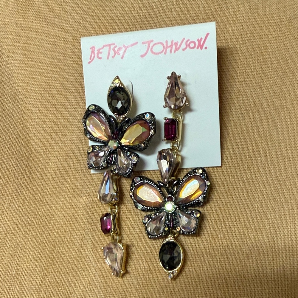Betsey Johnson Multicolor Crystal Drop Earrings